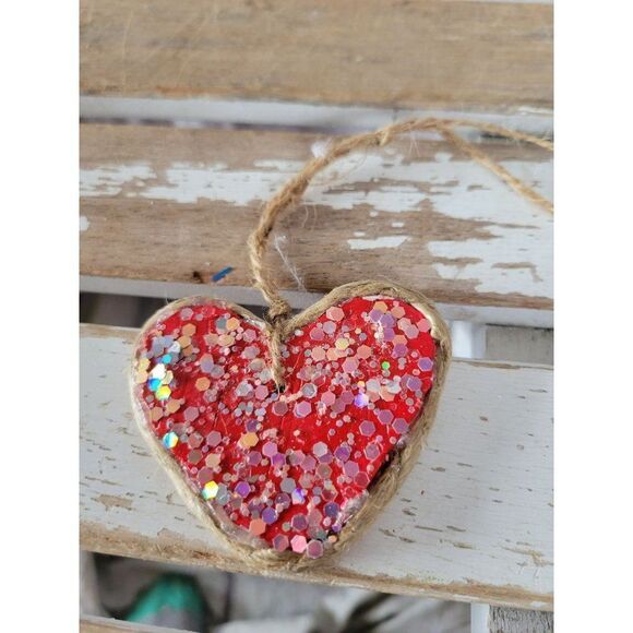 Sparkle heart twine red ornament Xmas tree - Picture 1 of 6